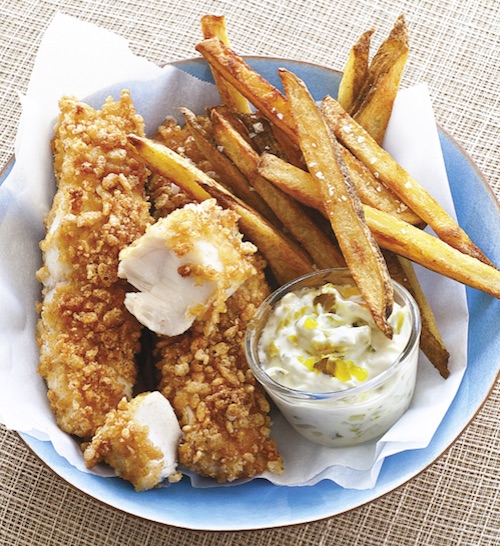 Baked Fish and Chips with Fat Free Tartar Sauce