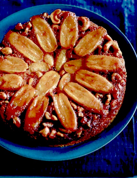 Banana-Nut Upside-Down Cake (with peach or plum variations, pressure cooker)