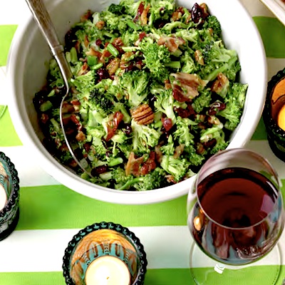 Broccoli Salad (using bacon, pecans, and dried cranberries)