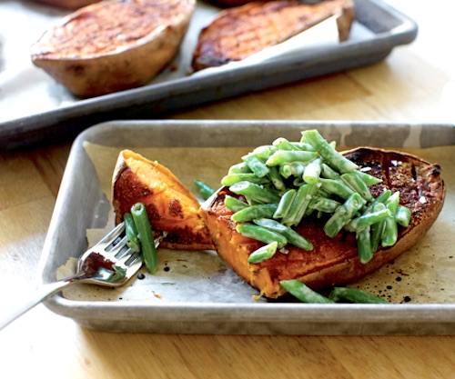 Dry Rub Sweet Potato Steaks with Green Bean Slaw