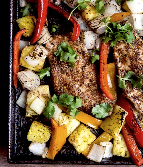 Easy Jerk Chicken with Peppers and Pineapple (broiled)