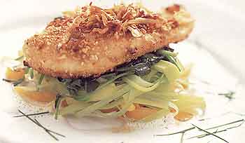 Macadamia Nut-Crusted Chicken Breasts with Lemongrass-Coconut Emulsion 