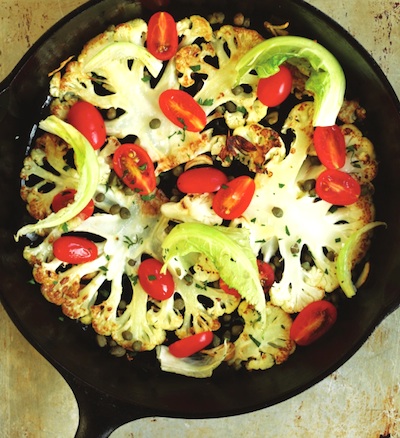 Pan-Roasted Cauliflower Steaks with Tomatoes and Capers