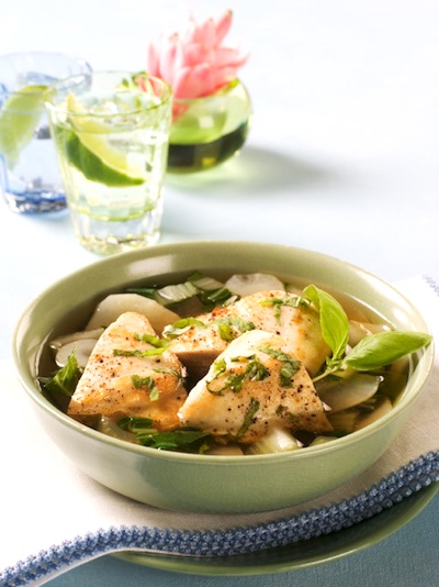 Pan-Seared Chicken Breasts with Carrot-Ginger Broth