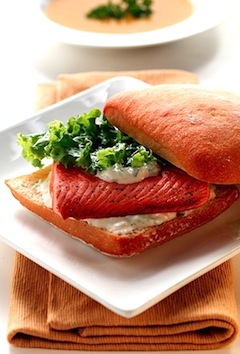 Salmon Ciabatta Sandwiches with Onion and Lime Dressing