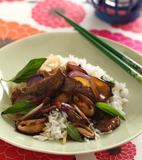 Stir-Fried Beef and Shiitake Mushrooms with Thai Basil