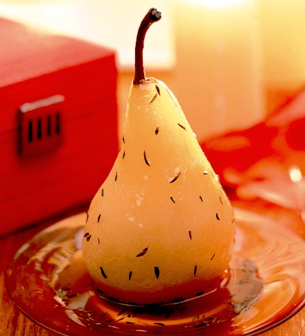 Thyme and Cinnamon Poached Pears (using maple syrup)