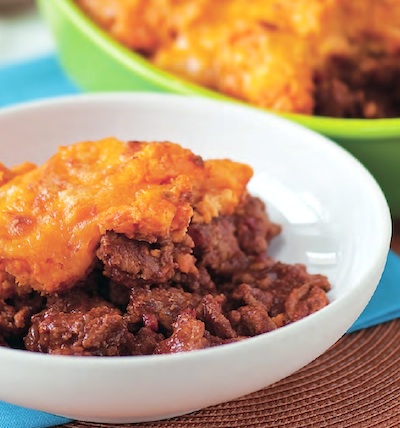 Turkey Chili Shepherd's Pie with a Sweet Potato Topper