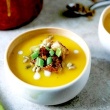 Amaretto-Butternut Squash Soup with Cinnamon Toast Croutons
