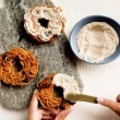 Cinnamon-Raisin Sweet Potato Bagels with Maple Cashew Cream Cheese