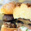 Mozzarella Stuffed Pork Burgers with Roasted Portobello Mushrooms and Lemon-Sage Mayonnaise