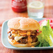 Ultimate Sriracha Burger with Sriracha-Blue Cheese Spread 
