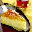 Warm Rosemary Brie Cake with Peach Preserves