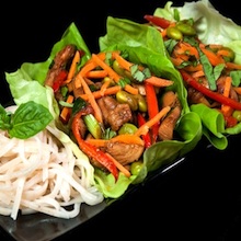 Asian Lettuce Wraps with Red Pepper, Edamame and Chicken