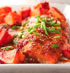 Asian Salmon with Oven-Roasted Sweet Potatoes