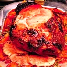 Ham Georgia with Peach-Mustard Glaze and Peach Sauce