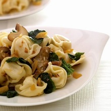 Lemon-Bay Tortellini with Spinach and Mushrooms