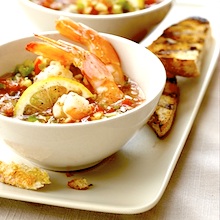 Lemon Poached Shrimp with Spicy Gazpacho