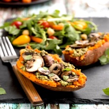 Pesto and Mushroom-Stuffed Sweet Potatoes