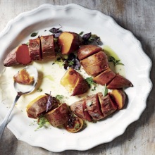 Crockpot Baked Sweet Potatoes with Herbed Creme Fraiche