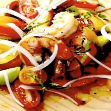 Tomato Salad with Shrimp and Black Volcanic Sea Salt